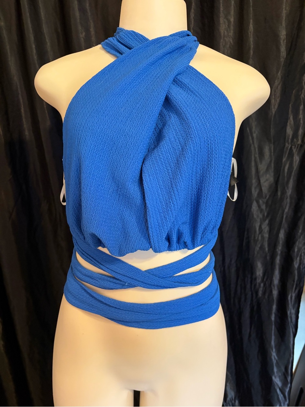 Blue Wrap Halter Crop Top - Women